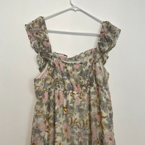 BLU PEPPER May Flowers Ruffled Dress Cream Ivory Etc Floral Cottagecore Babydoll - Picture 13 of 16